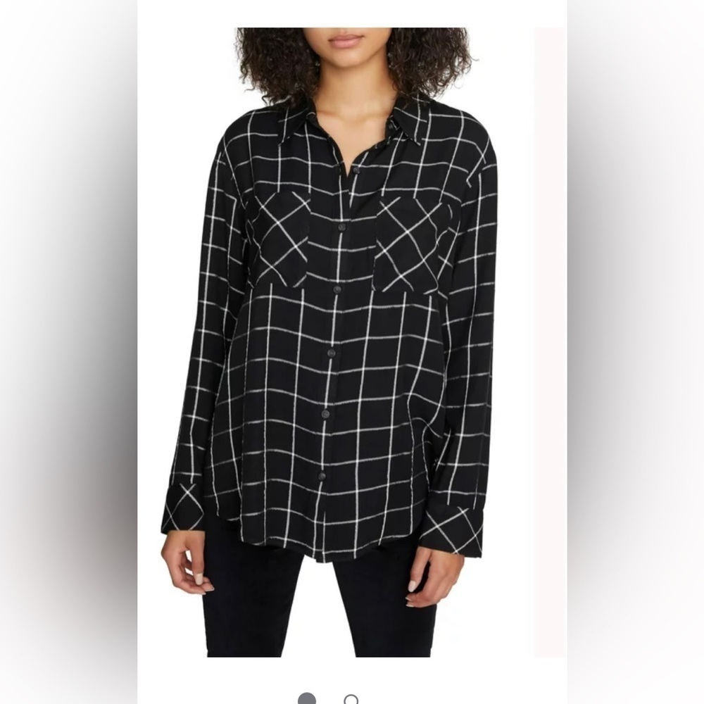 NWT SANCTUARY  Boyfriend Plaid Collared Metallic Cuffed Button Up Casual ,2X